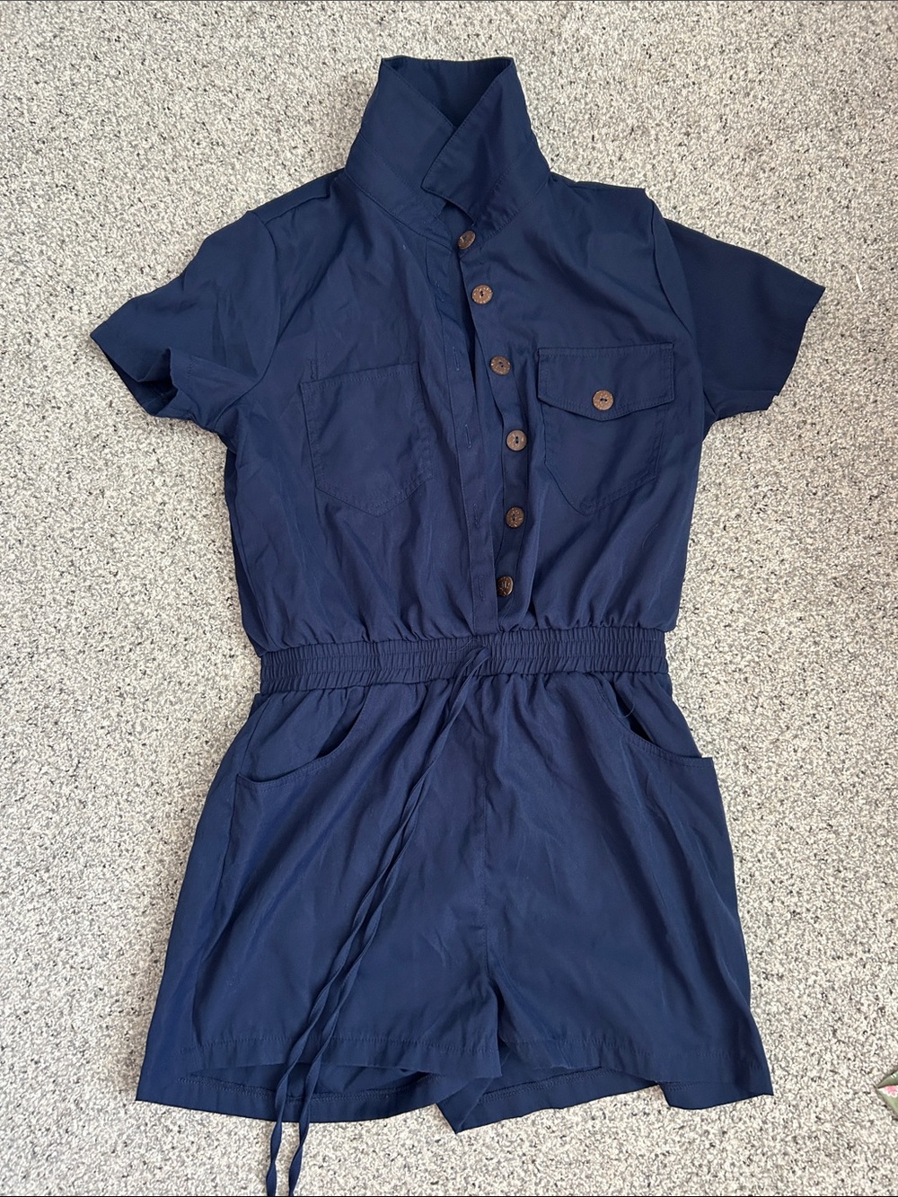SHEIN Navy Short-Sleeve Button-Front One-Piece Romper